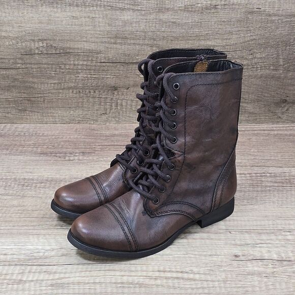 Steve Madden Troopa Women's Size 7.5 Brown Leather Lace Up Zip Boots (2256) NEW - Picture 7 of 9